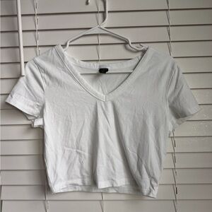 Wild Fable White V-Neck Cropped Tee